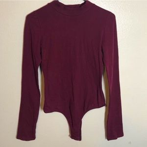 Burgundy Mock Neck Bodysuit